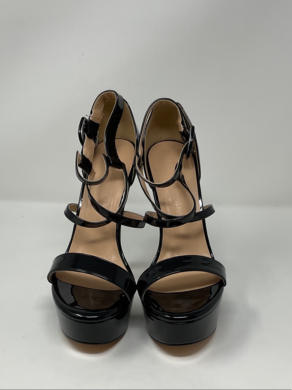 Women's Black Patent Platform Strappy Heels